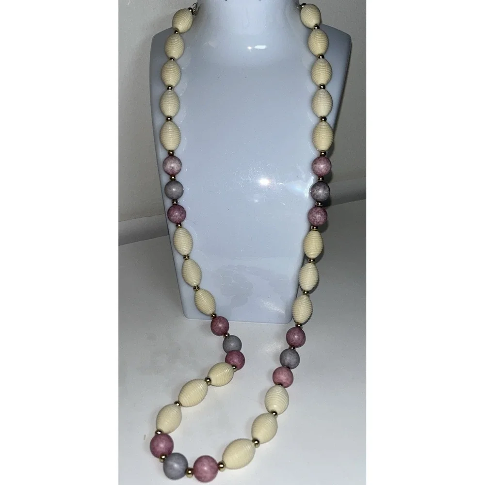 VTG NAPIER Necklace colorful Pale pastel decor gold tone Spacers 14